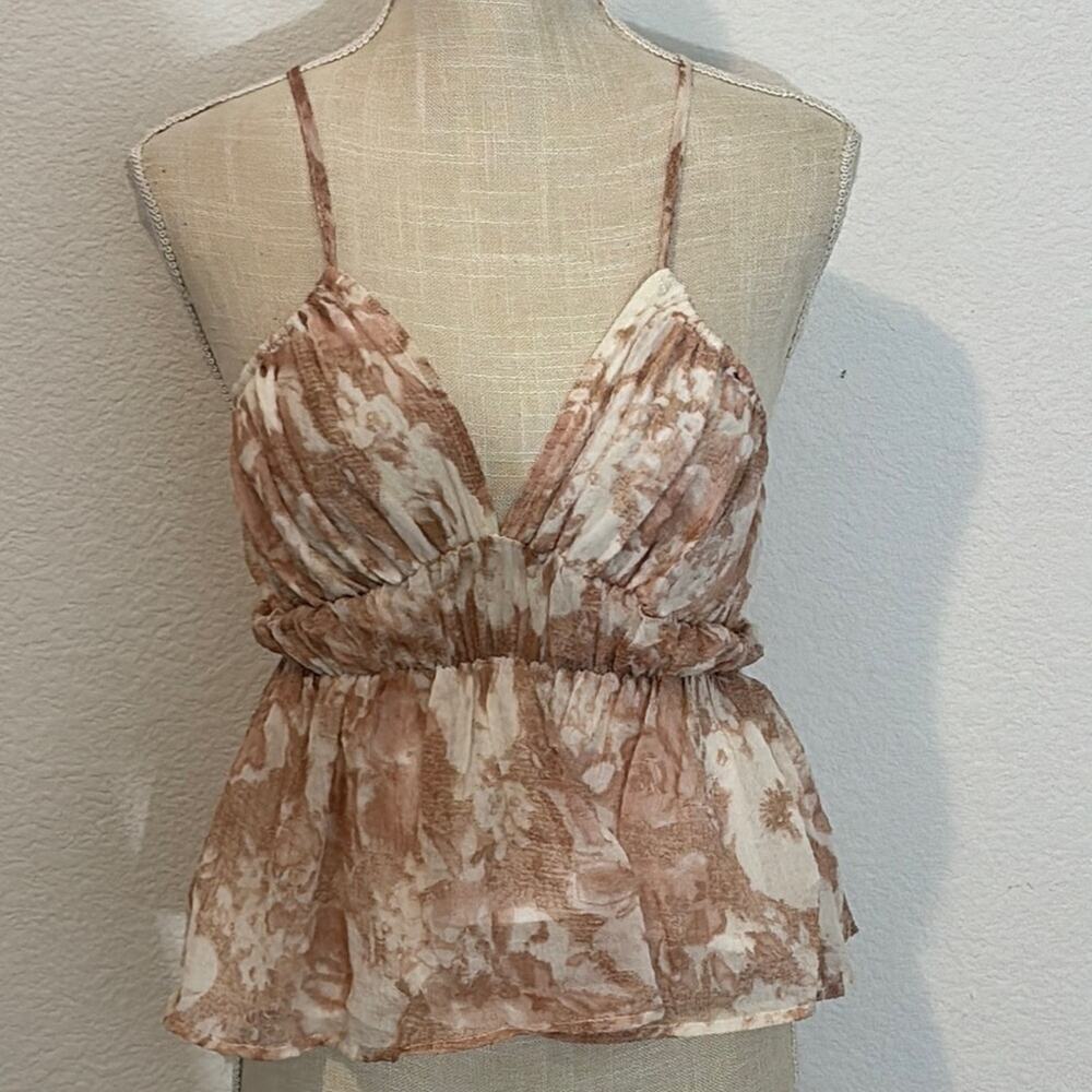 By Together Mauve White Floral Spaghetti Strap Baby Doll Halter Top Small NWT